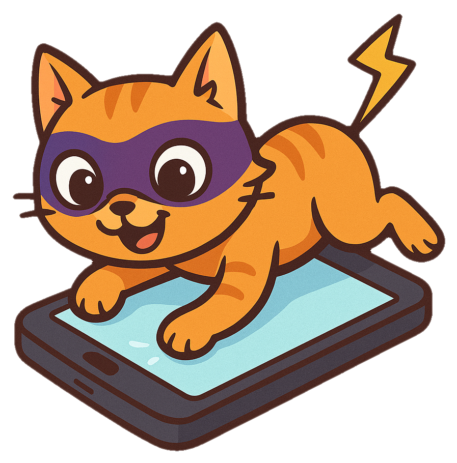Flash the cat surfing on a phone